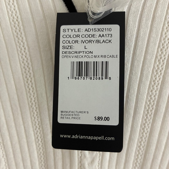 Adrianna Papell OpenV-Neck Polo Mix Rib Cable Knit Short Sleeve Large - Picture 7 of 10